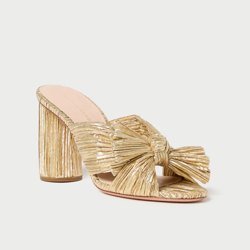 Loeffler Randall Penny Gold Pleated Bow Heels
